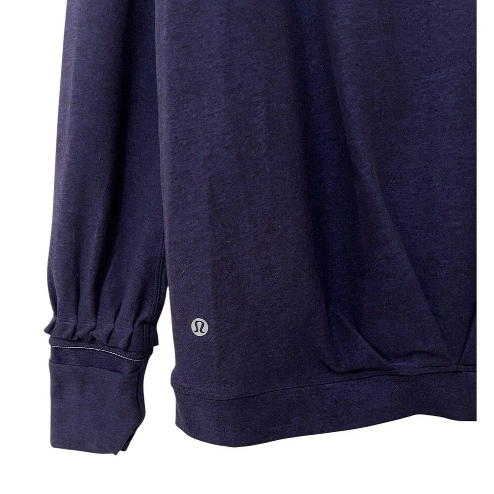 LULULEMON Heathered Hero Blue Extra Mile Pullover Hoodie Ruffle Cuff Running 6